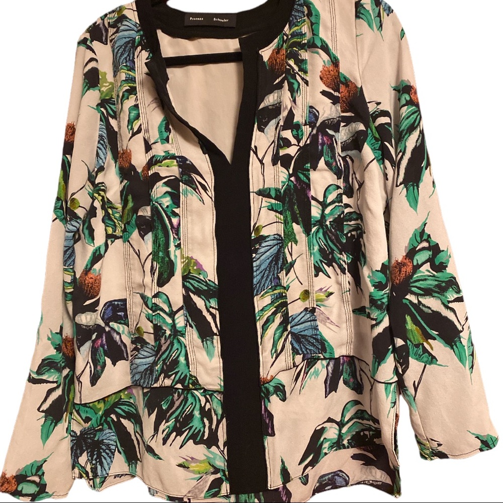 🌴Proenza Schouler Silk Tropical Floral Print Blouse, 8